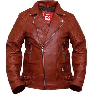 Giacca in pelle di agnello marrone da uomo