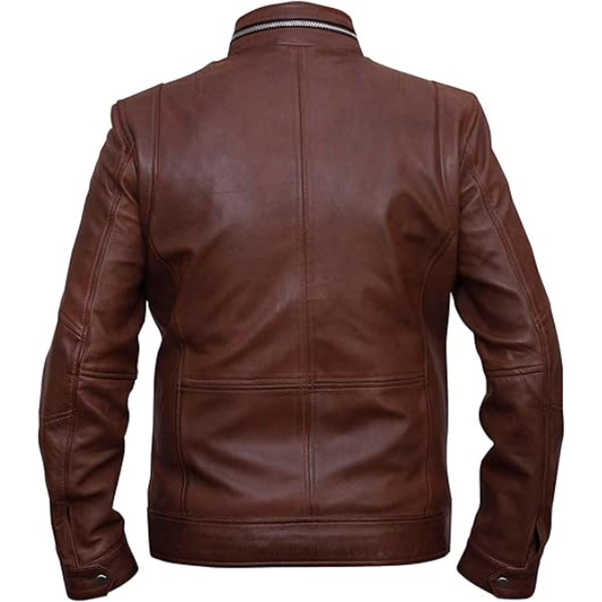 Giacca da uomo in pelle di pecora stile Cafe Racer marrone
