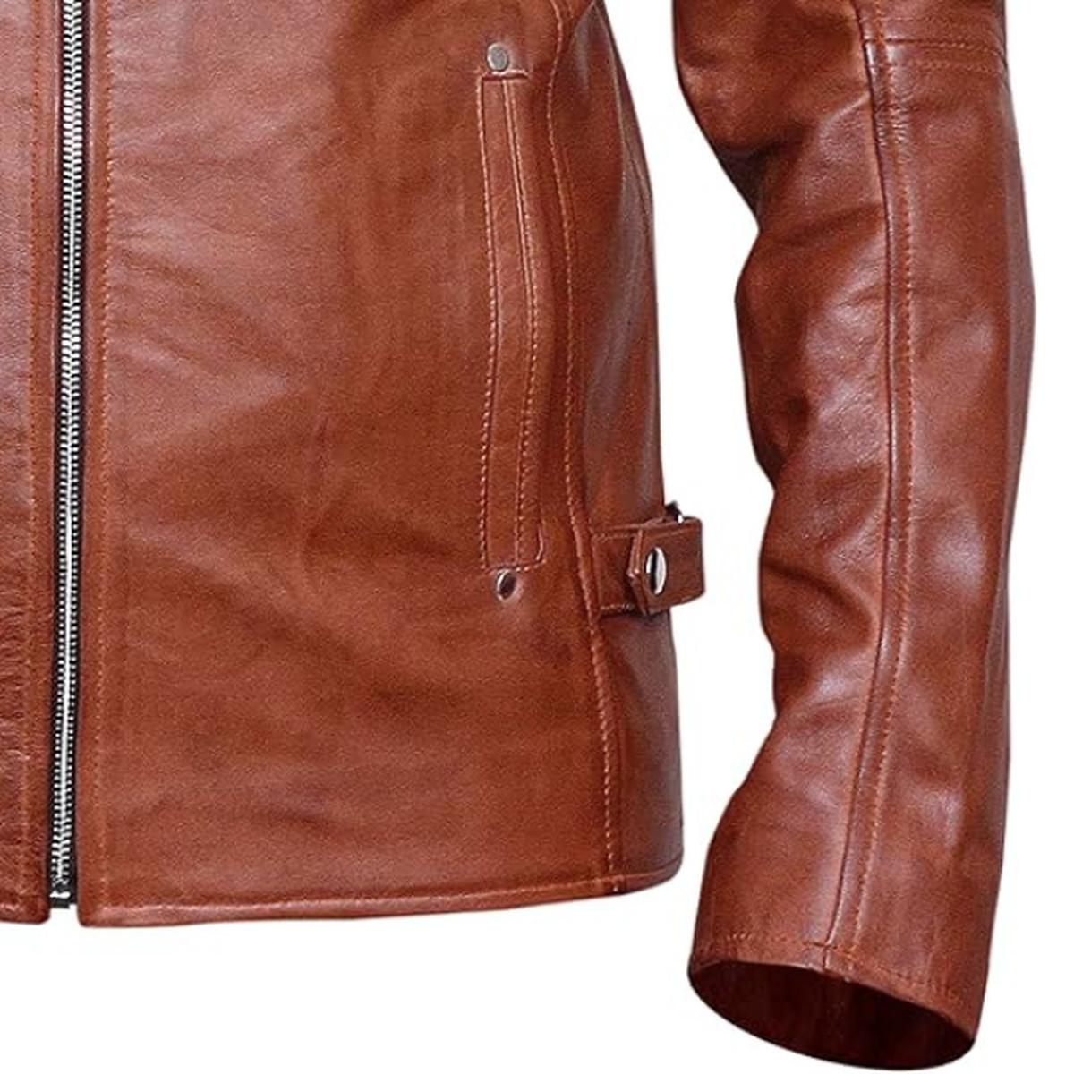 Giacca in pelle marrone da uomo Cafe Racer