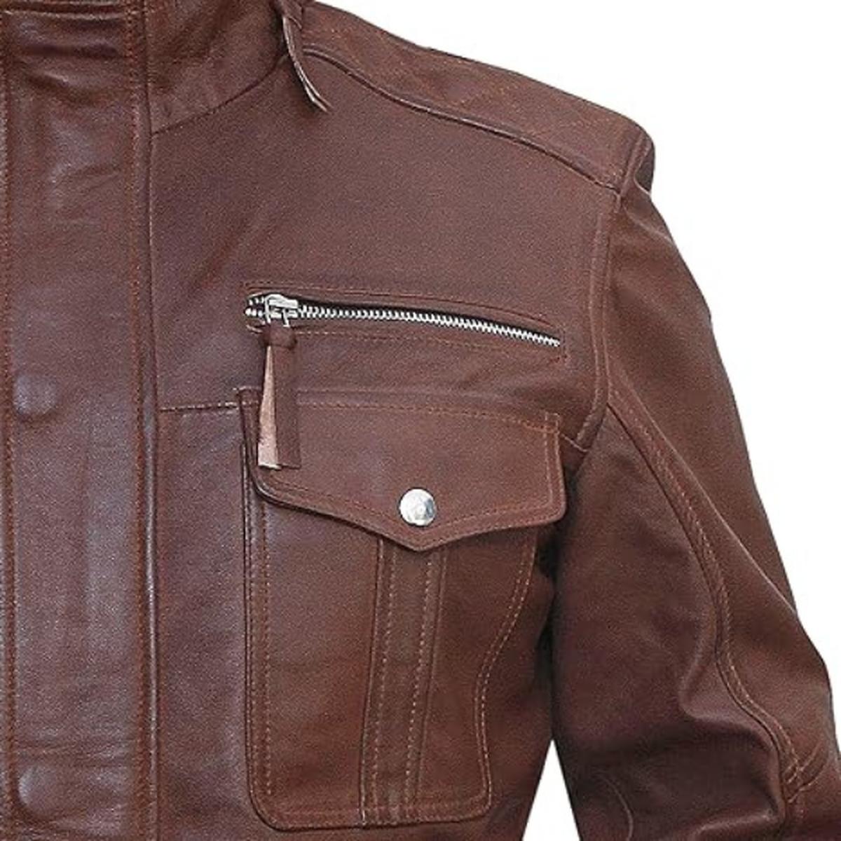 Giacca da uomo in pelle di pecora stile Cafe Racer marrone