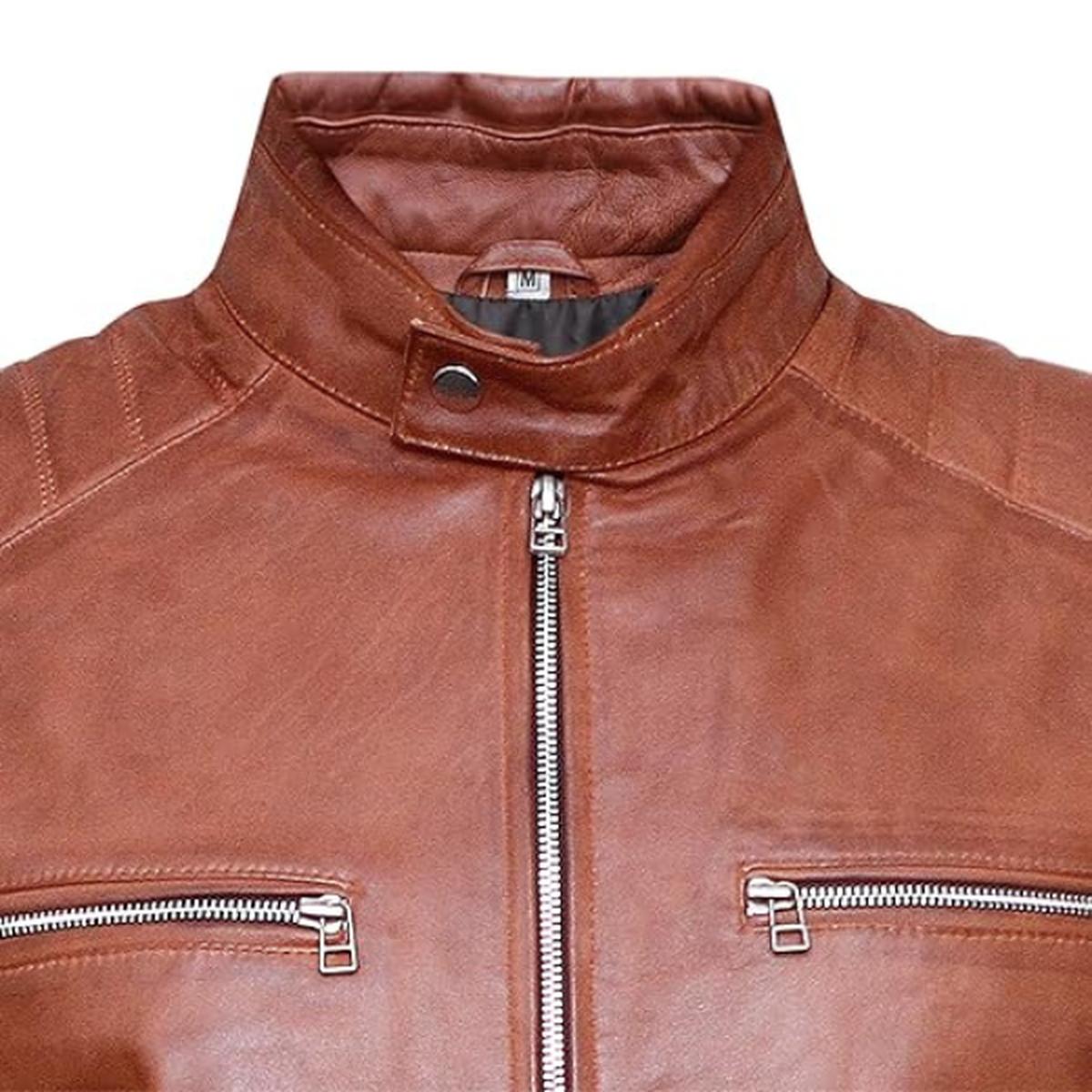 Giacca in pelle marrone da uomo Cafe Racer