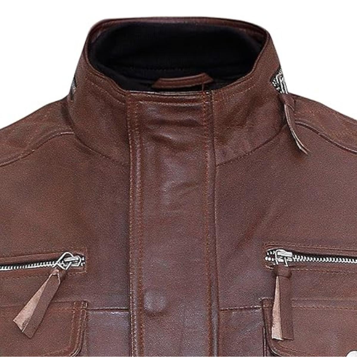 Giacca da uomo in pelle di pecora stile Cafe Racer marrone