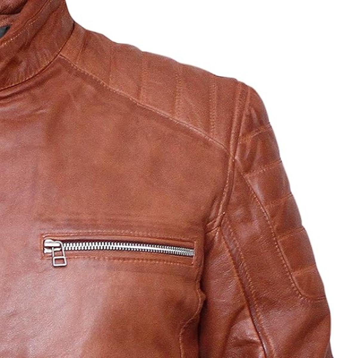 Giacca in pelle marrone da uomo Cafe Racer