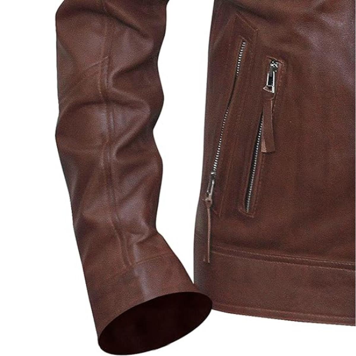 Giacca da uomo in pelle di pecora stile Cafe Racer marrone