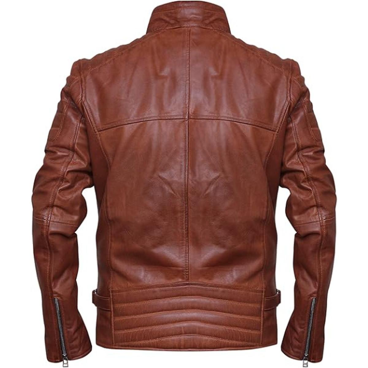 Giacca in pelle marrone da uomo Cafe Racer