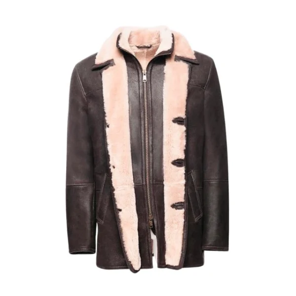 Cappotto da uomo in pelle marrone shearling di Alex