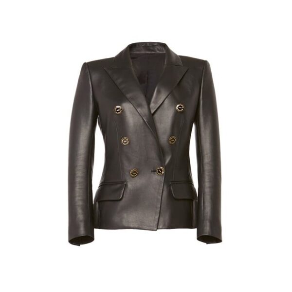 Blazer doppiopetto in pelle con bottoni esotici
