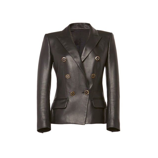 Blazer doppiopetto in pelle con bottoni esotici