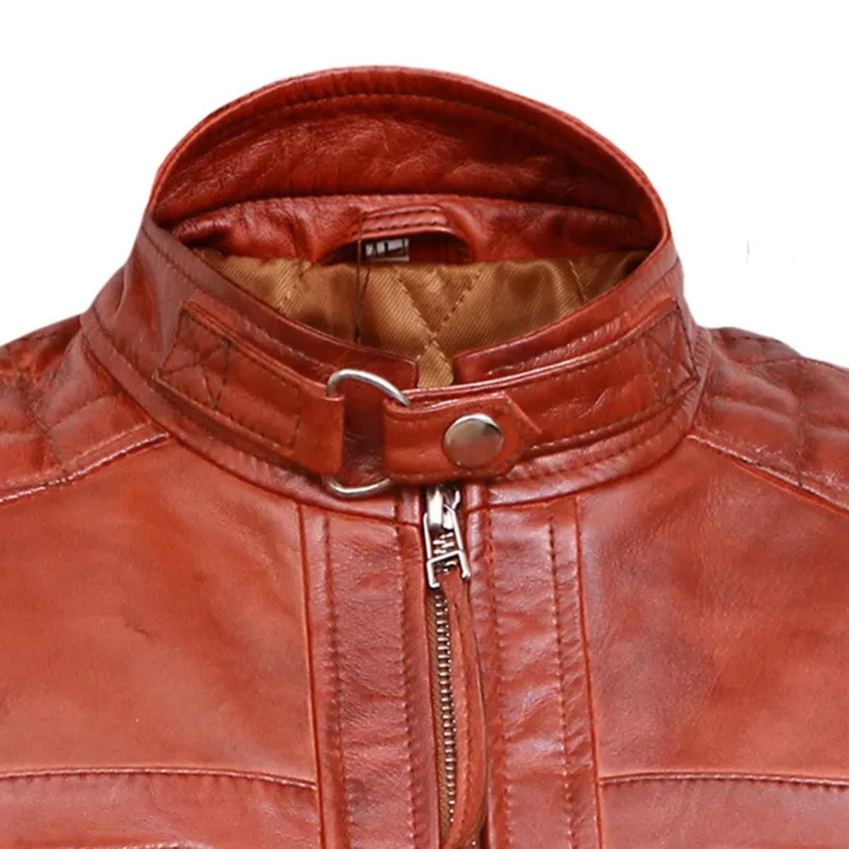 Giacca da motociclista in pelle marrone vintage Classic Diamond