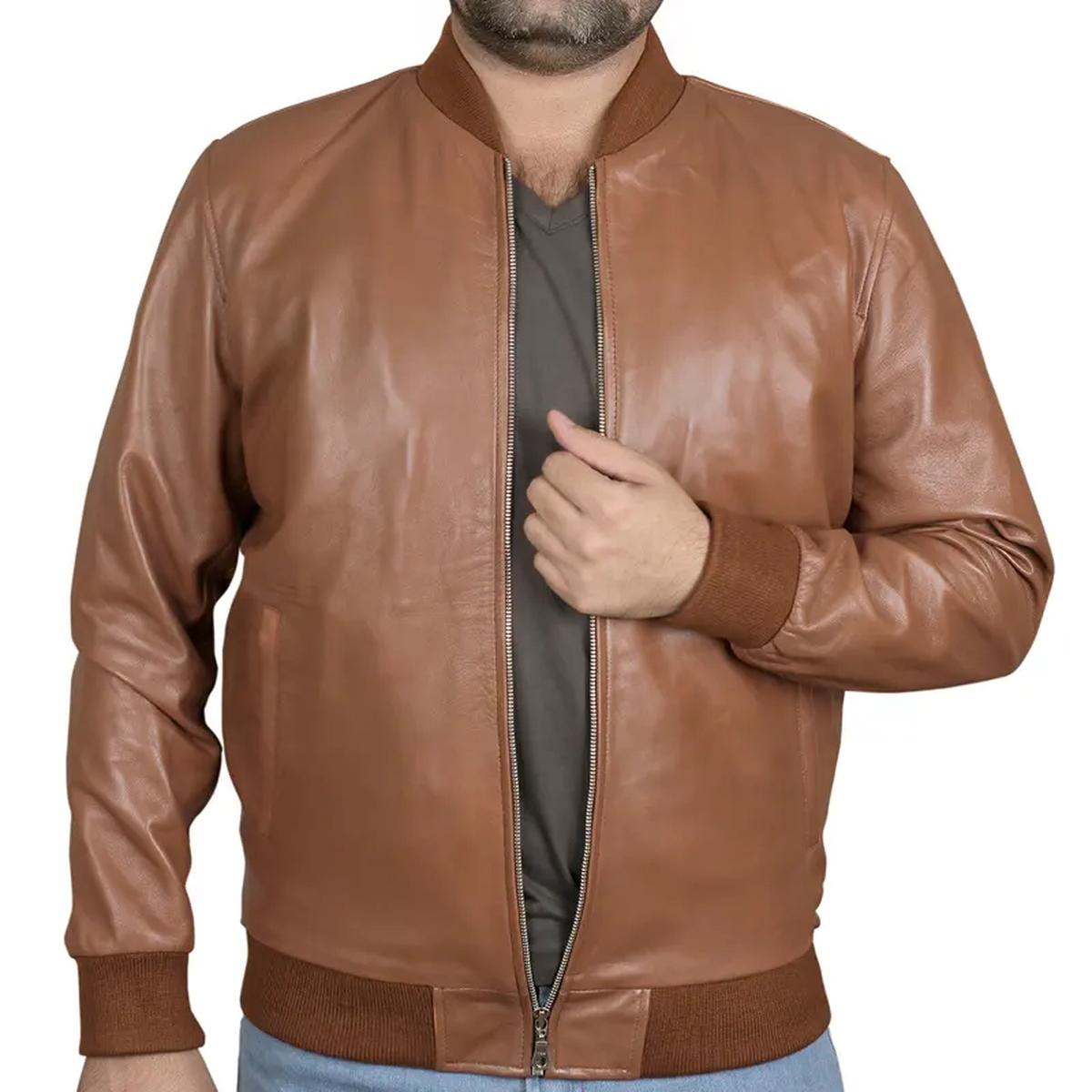 Giacca in pelle da uomo stile bomber biker slim fit