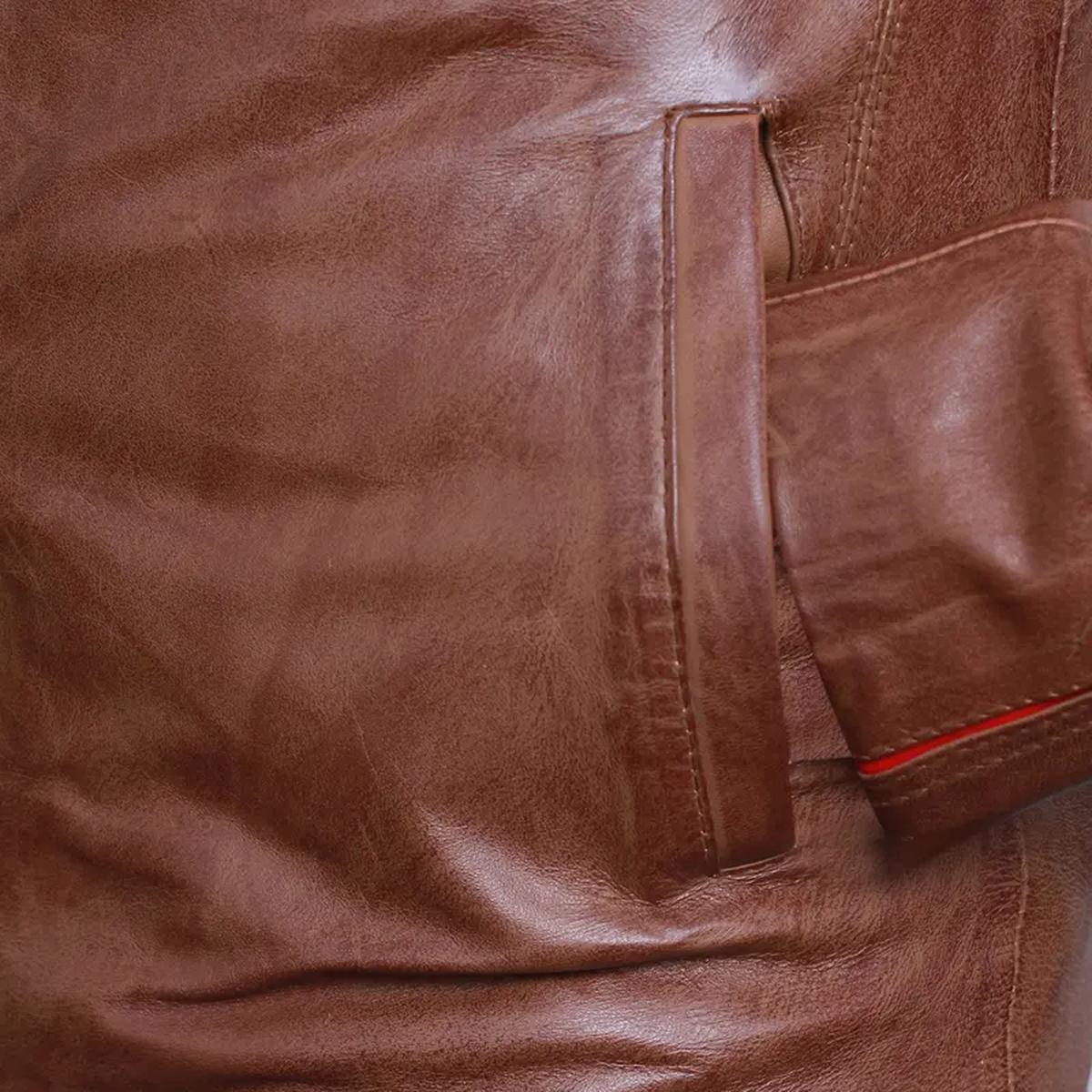 Giacca in pelle da motociclista marrone stile Cafe Racer per uomo