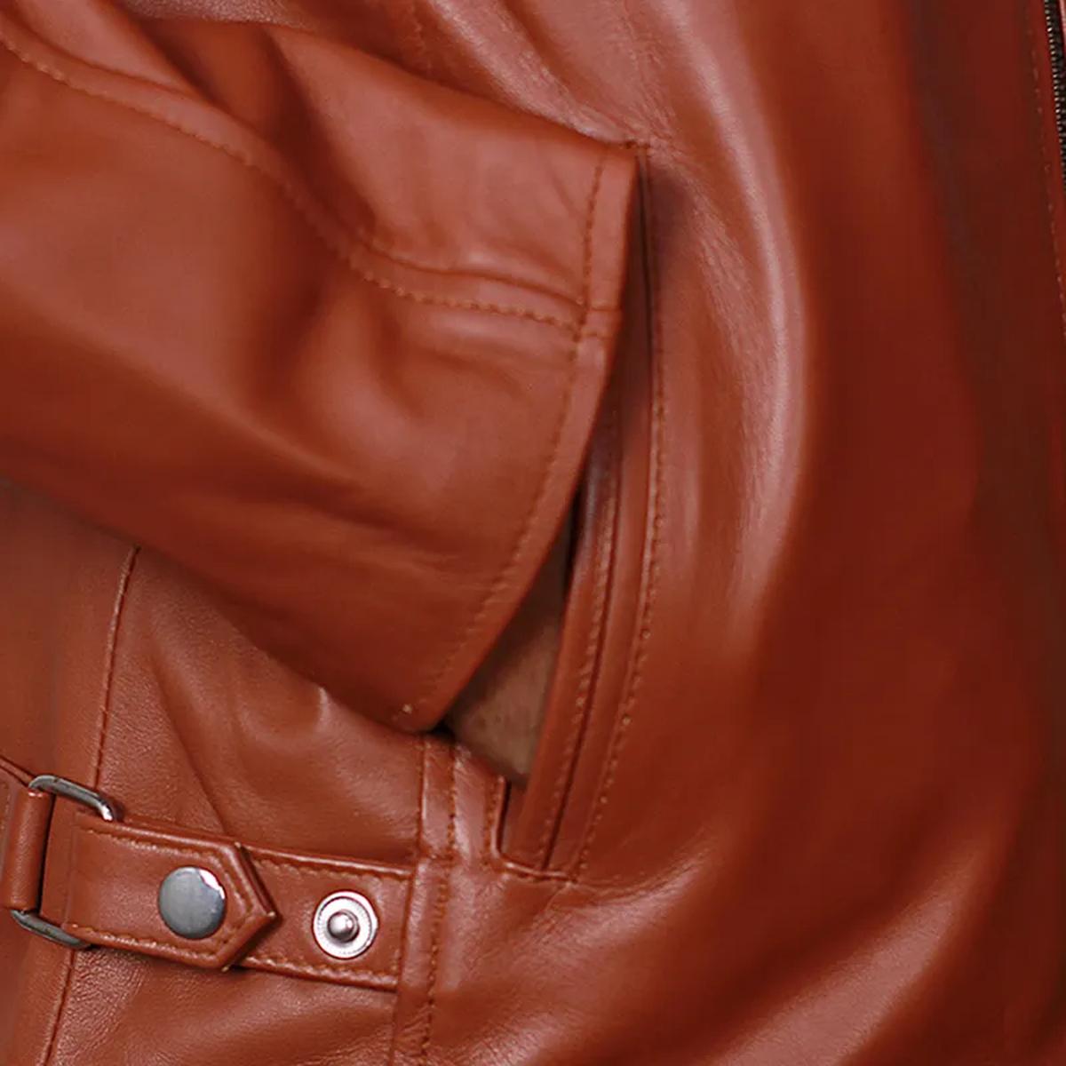 Giacca in pelle da motociclista in stile retrò marrone Cafe Racer