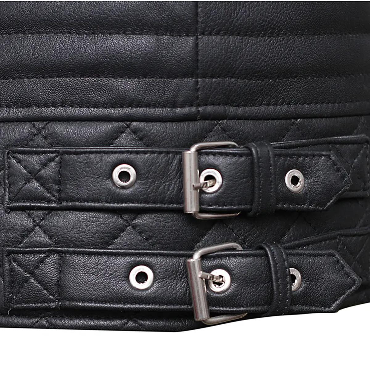 Giacca da motociclista in pelle con design a diamante nero da uomo