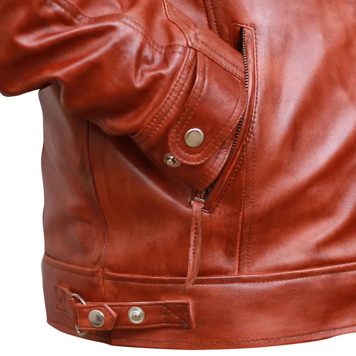 Giacca da motociclista in pelle marrone vintage Classic Diamond