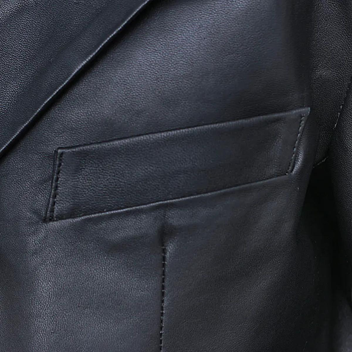 Blazer da uomo in pelle nera a due bottoni