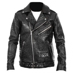 Giacca in similpelle stile motociclista con stampa coccodrillo