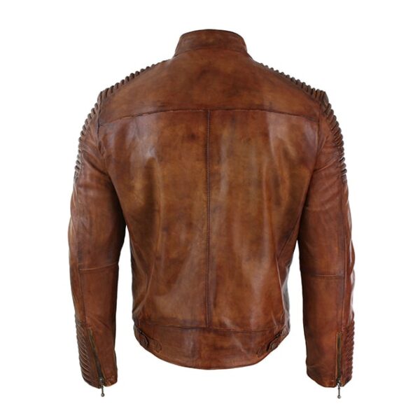 Giacca da motociclista in pelle con cintura al collo da uomo di design