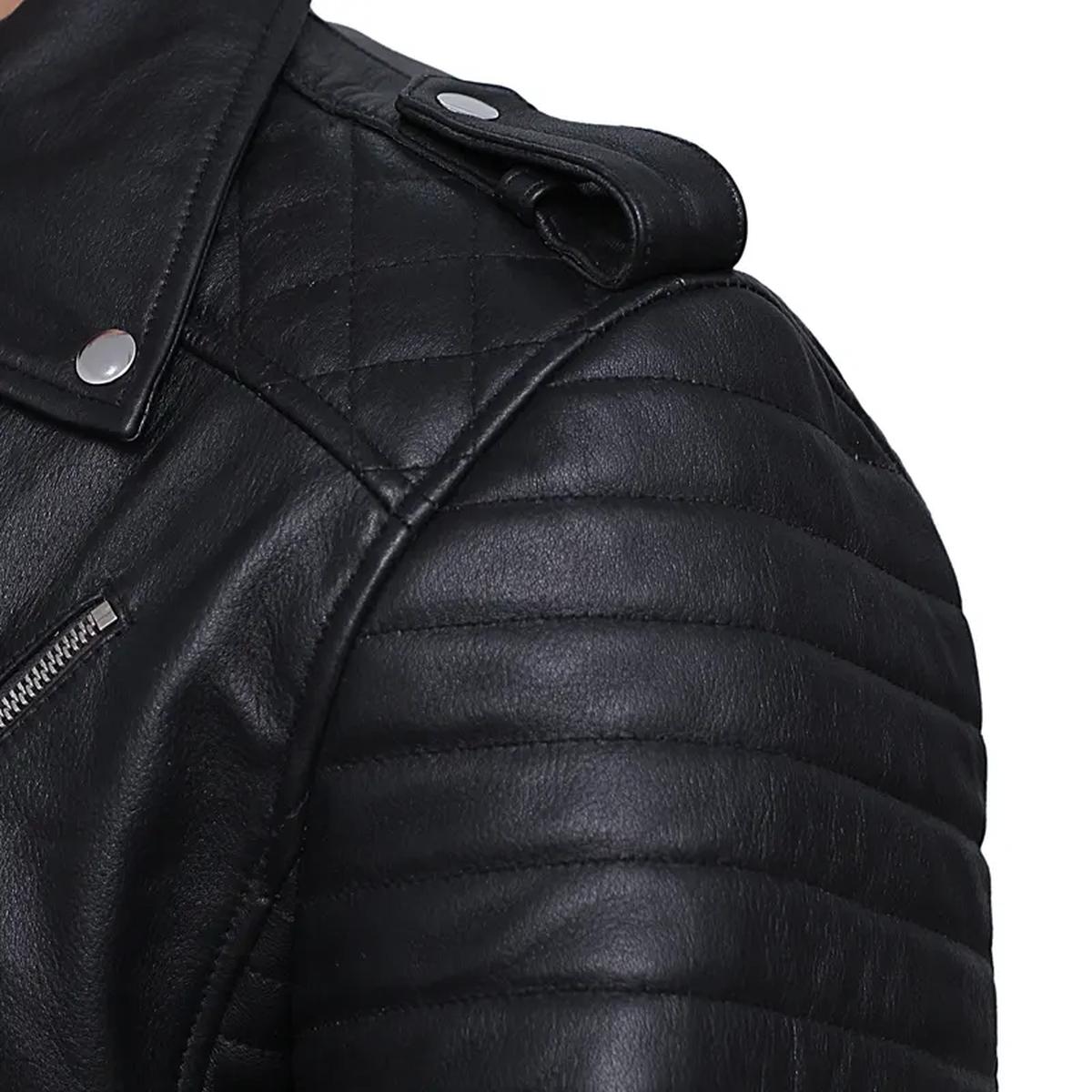 Giacca da motociclista in pelle con design a diamante nero da uomo