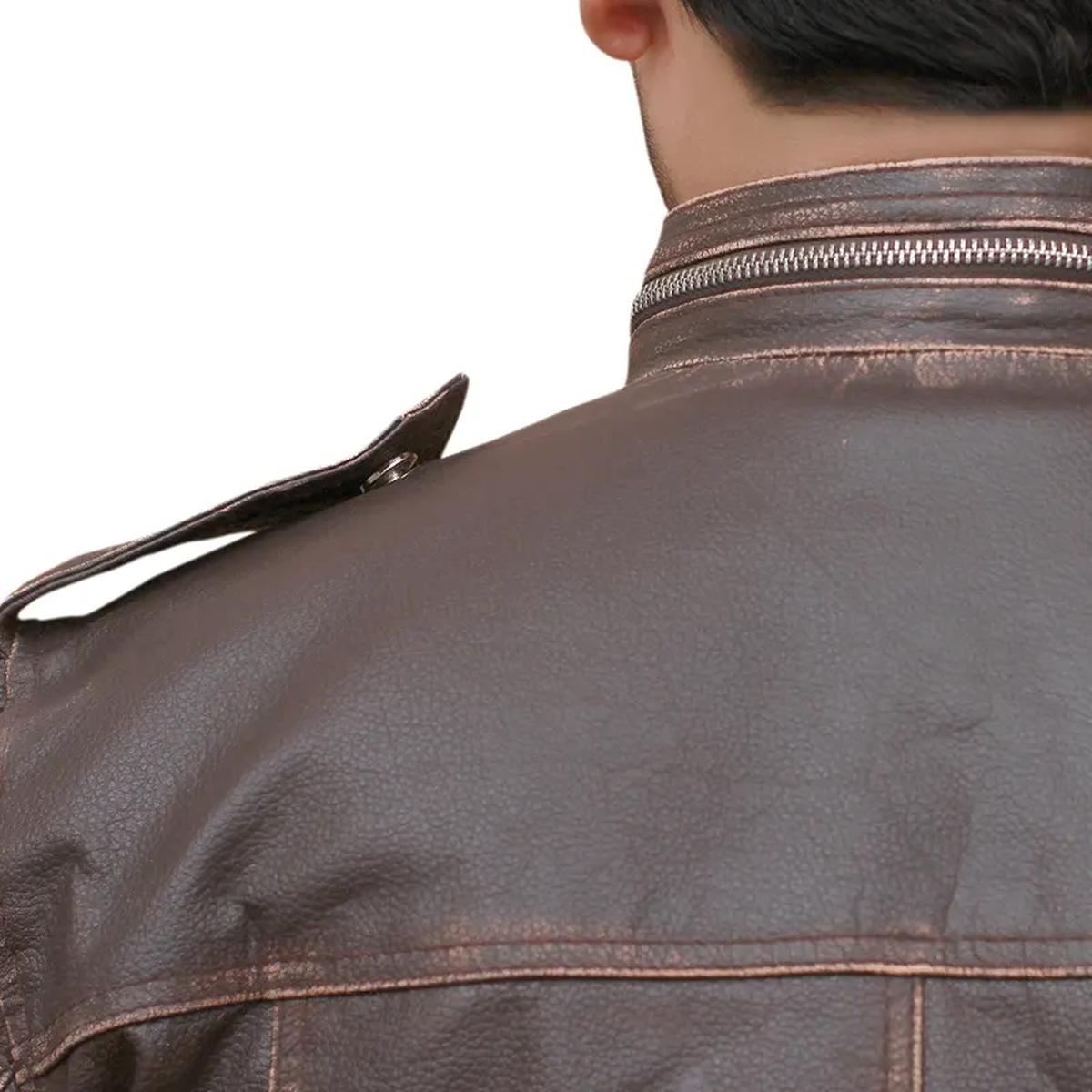Giacca da motociclista in pelle di pecora marrone da uomo