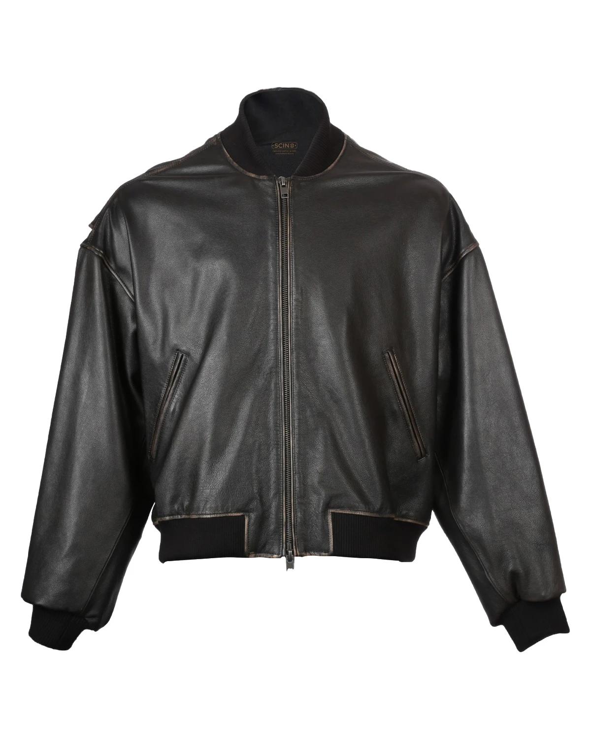 Giacca da uomo classica in pelle di pecora nera