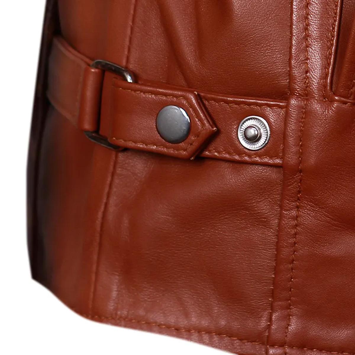 Giacca in pelle da motociclista in stile retrò marrone Cafe Racer