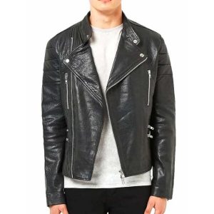 Giacca da motociclista in pelle da uomo alla moda