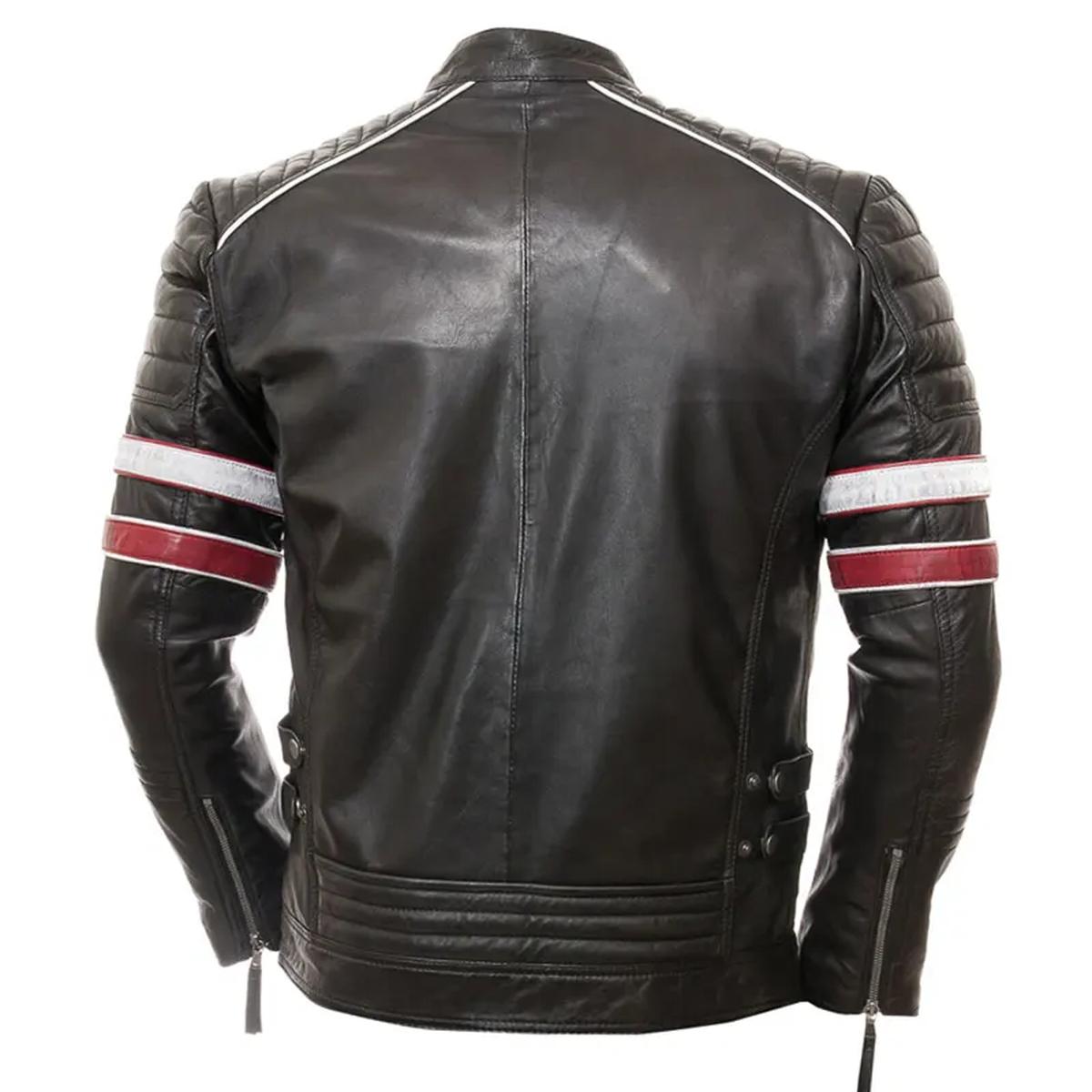 Giacca casual da uomo in vera pelle con strisce da motociclista da corsa