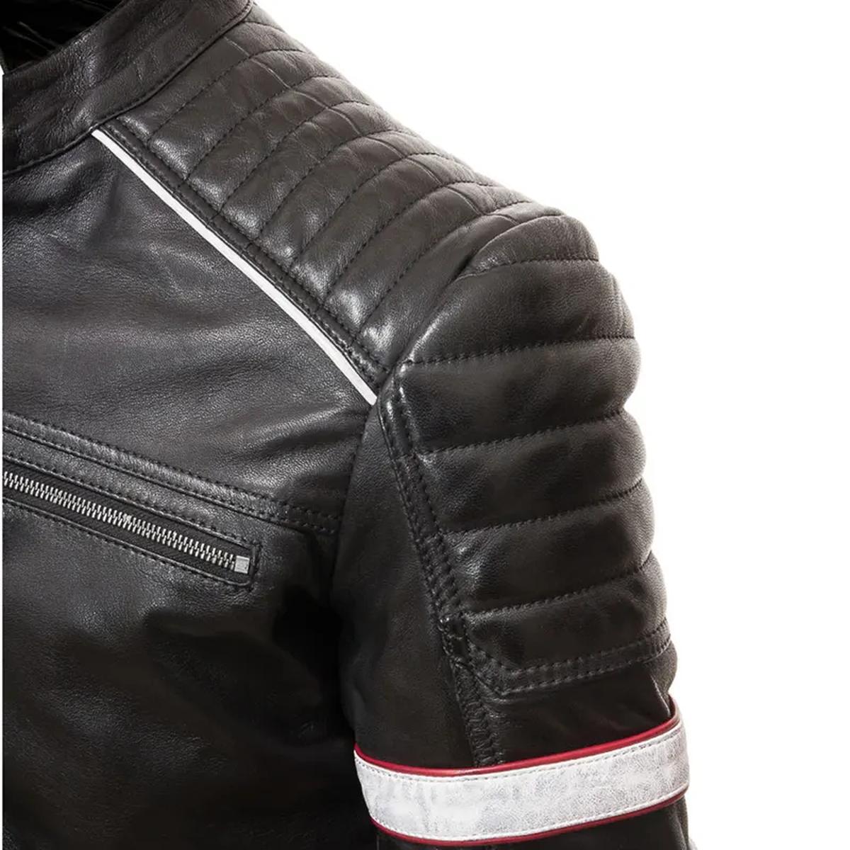 Giacca casual da uomo in vera pelle con strisce da motociclista da corsa