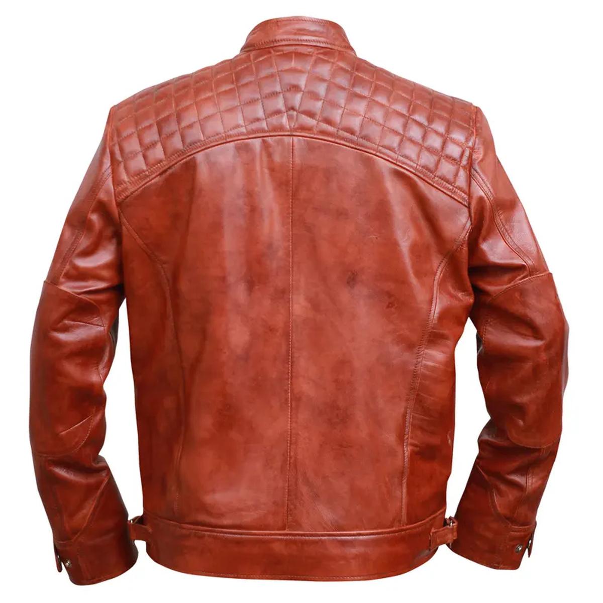 Giacca da motociclista in pelle marrone vintage Classic Diamond