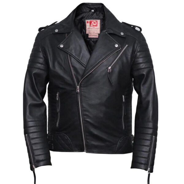 Giacca da motociclista in pelle con design a diamante nero da uomo