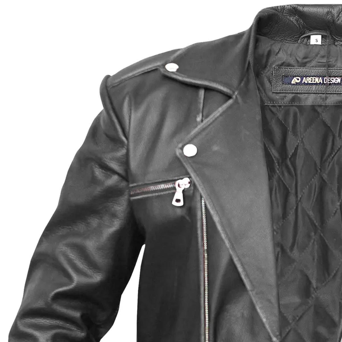 Giacca da motociclista in pelle con cerniera asimmetrica da uomo