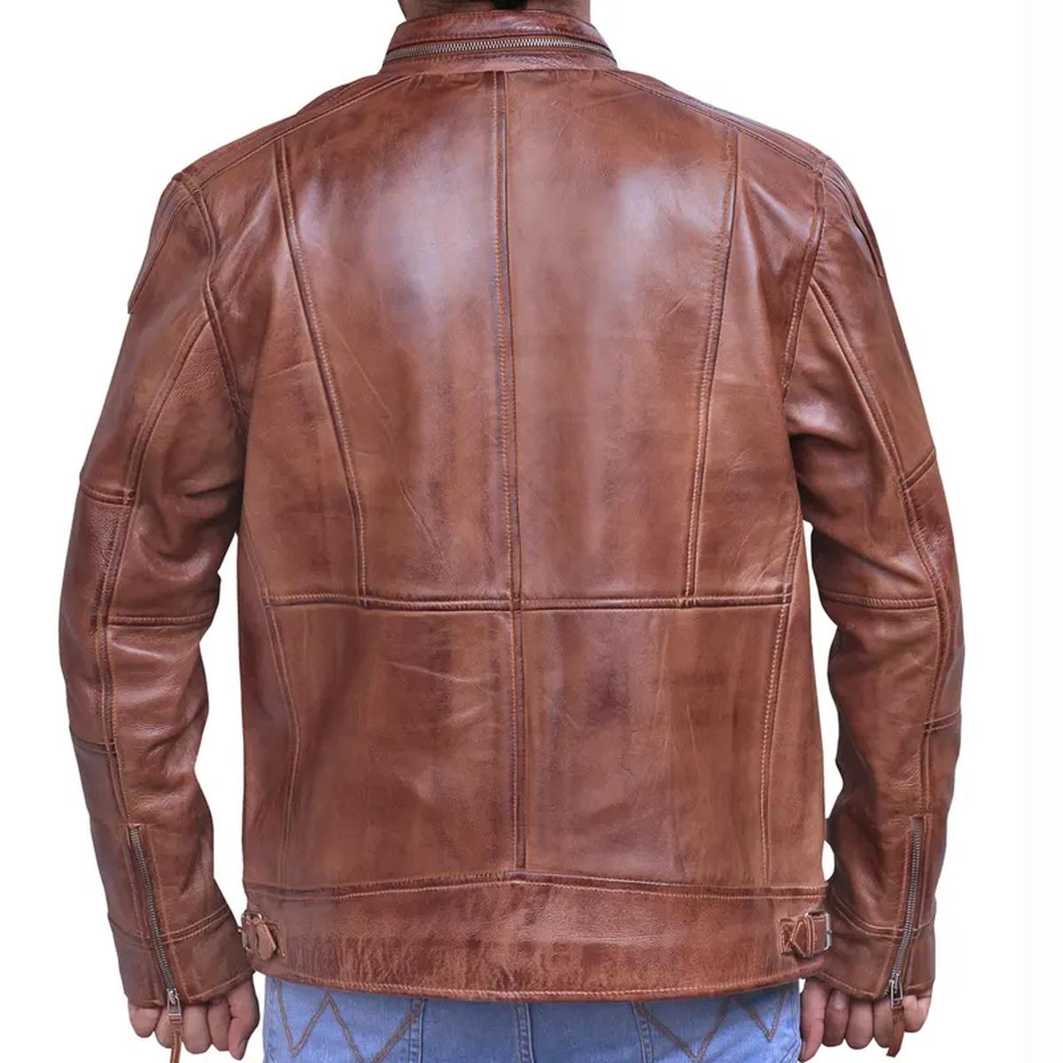 Giacca in pelle marrone vintage da uomo in stile Café Racer