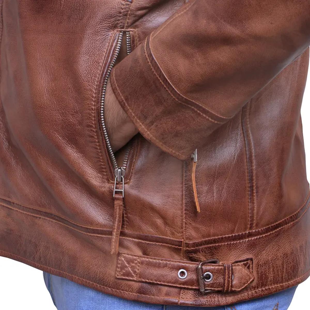 Giacca in pelle marrone vintage da uomo in stile Café Racer