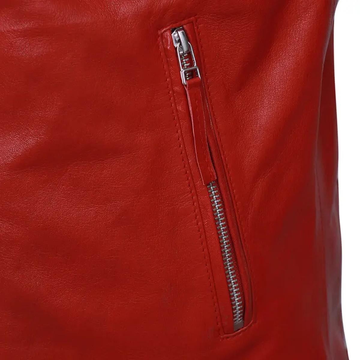 Giacca in pelle a righe rosse stile Café Racer da uomo