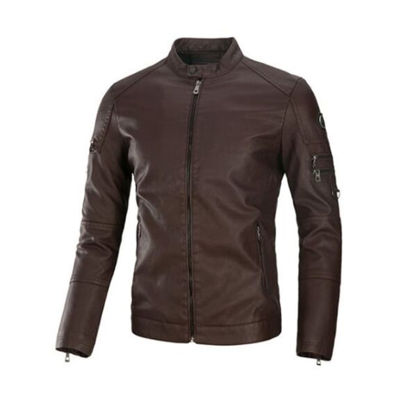 Giacca da motociclista in pelle marrone da uomo
