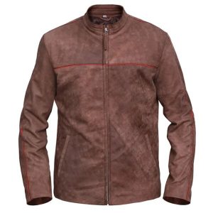 Giacca in pelle marrone chiaro effetto invecchiato da uomo