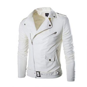 Giacca da uomo in vera pelle di agnello bianca slim fit