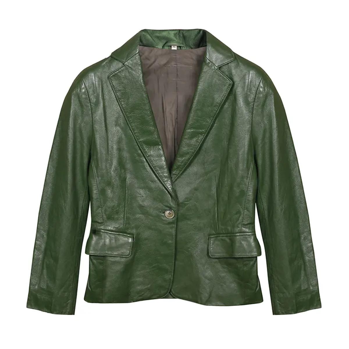 Blazer da uomo in vera pelle verde alla moda