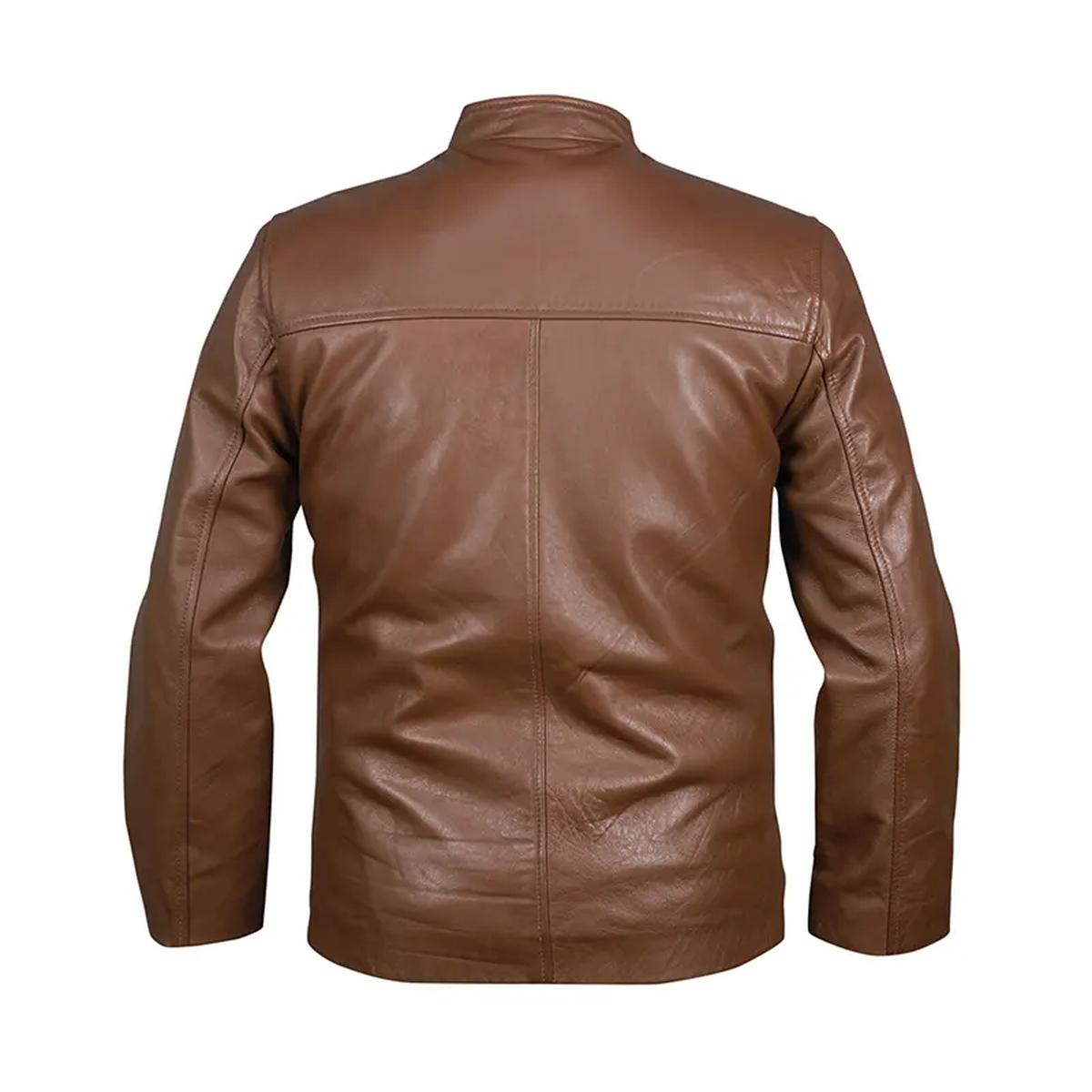 Giacca casual in pelle da motociclista da uomo marrone chiaro