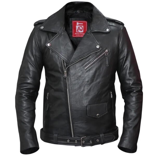 Giacca in pelle da uomo slim fit in stile motociclista