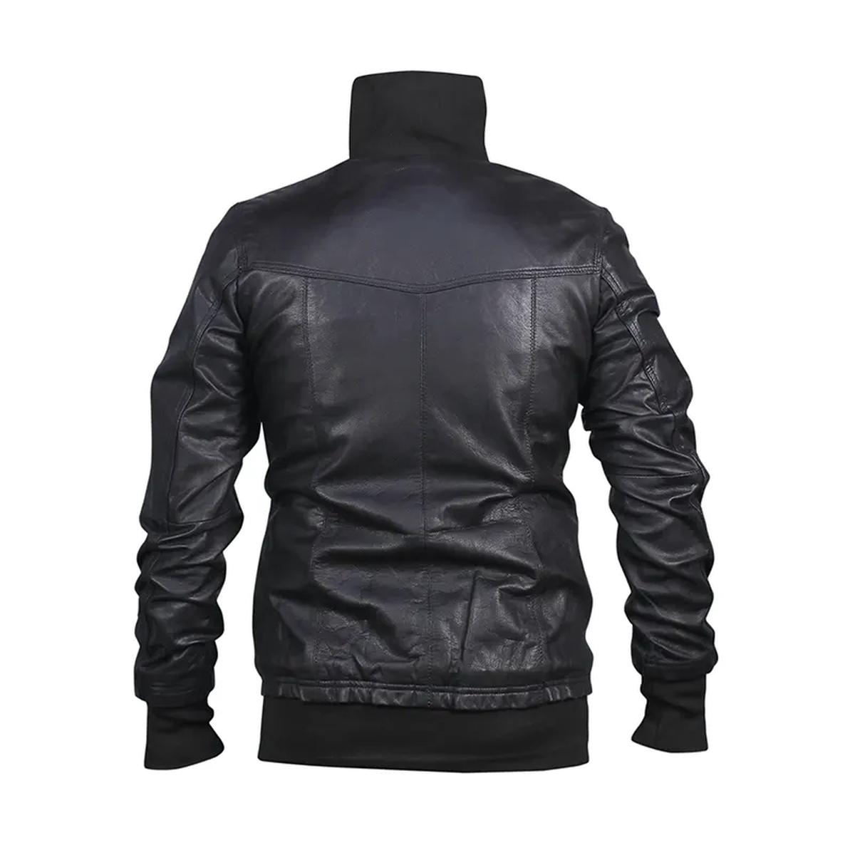 Giacca da motociclista in pelle nera slim fit da uomo