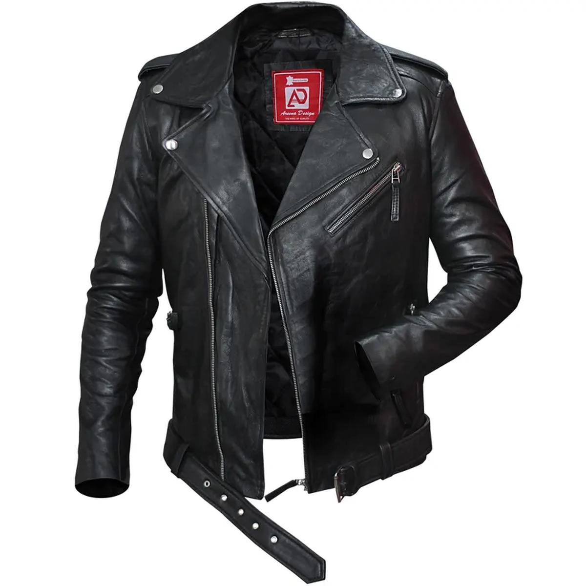 Giacca in pelle da uomo slim fit in stile motociclista