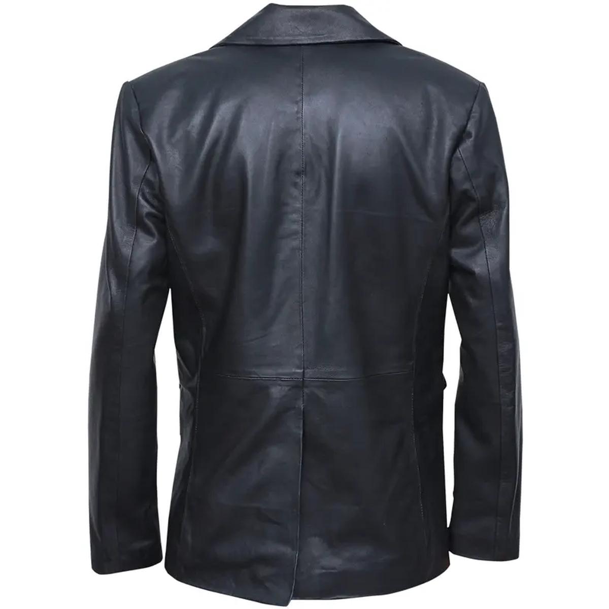 Blazer da uomo in pelle nera a due bottoni
