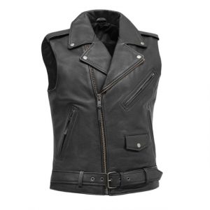 Gilet in pelle da motociclista da uomo
