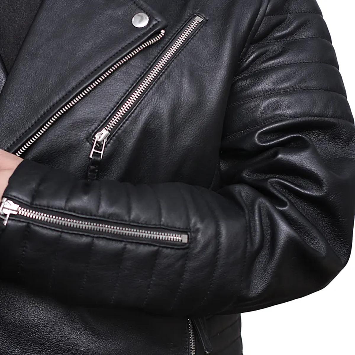 Giacca da motociclista in pelle con design a diamante nero da uomo