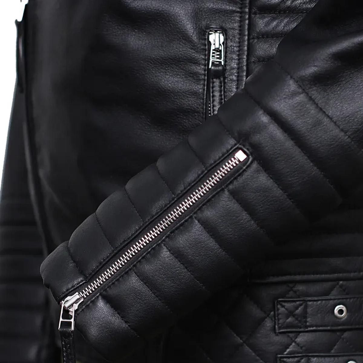 Giacca da motociclista in pelle con design a diamante nero da uomo