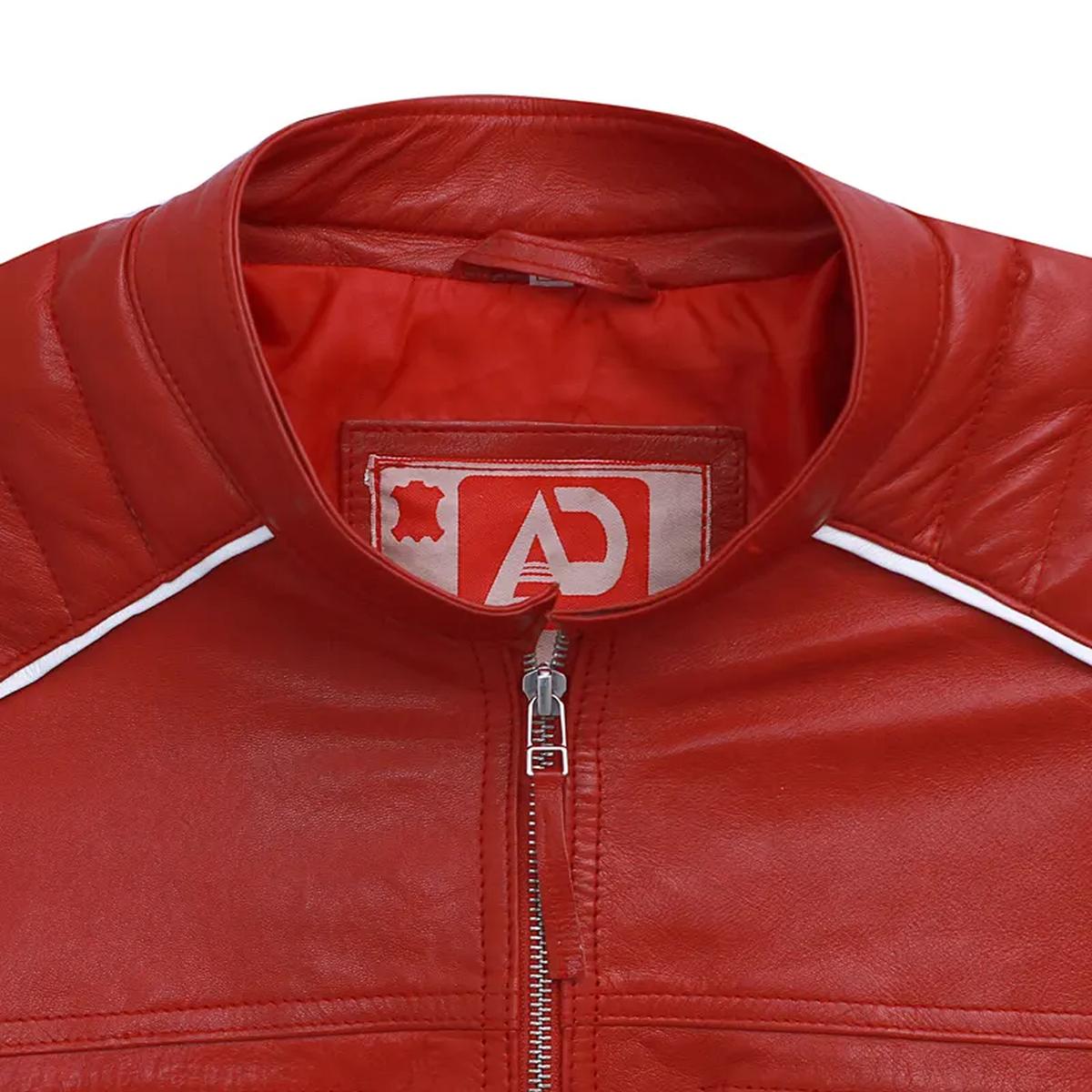 Giacca in pelle a righe rosse stile Café Racer da uomo