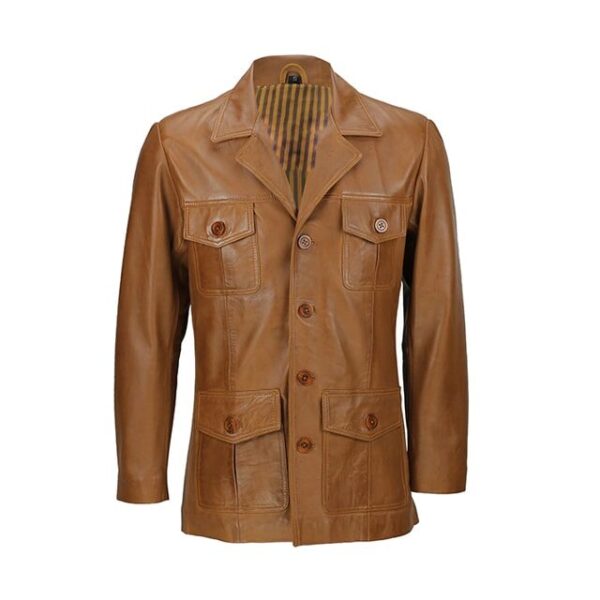 Blazer in pelle stile militare vintage marrone chiaro