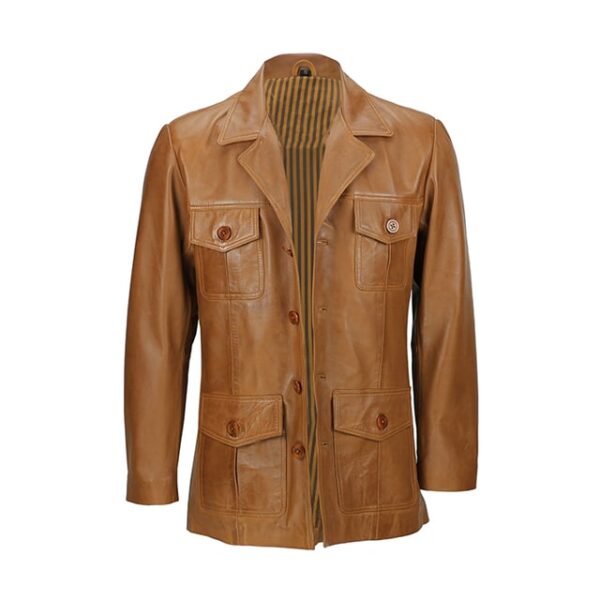 Blazer in pelle stile militare vintage marrone chiaro