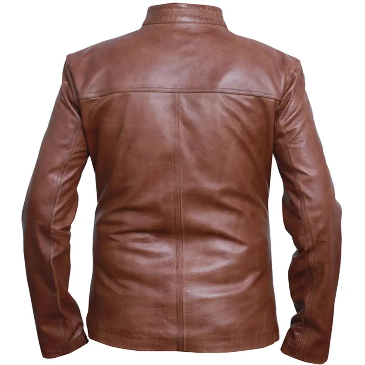 Giacca in pelle da motociclista marrone stile Cafe Racer per uomo